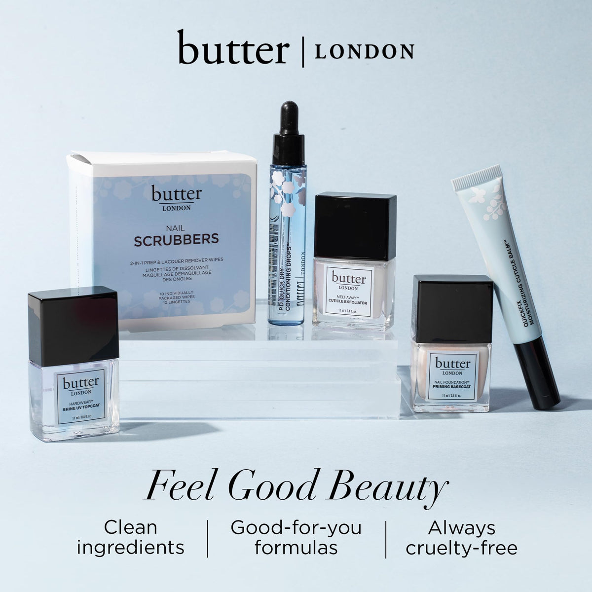 butter LONDON styled hands holding clutch showing moisturized cuticles benefit