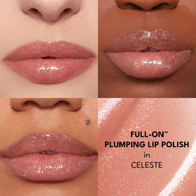 BUXOM Celeste swatch on skin showing pearlescent shimmer and reflective glow benefit