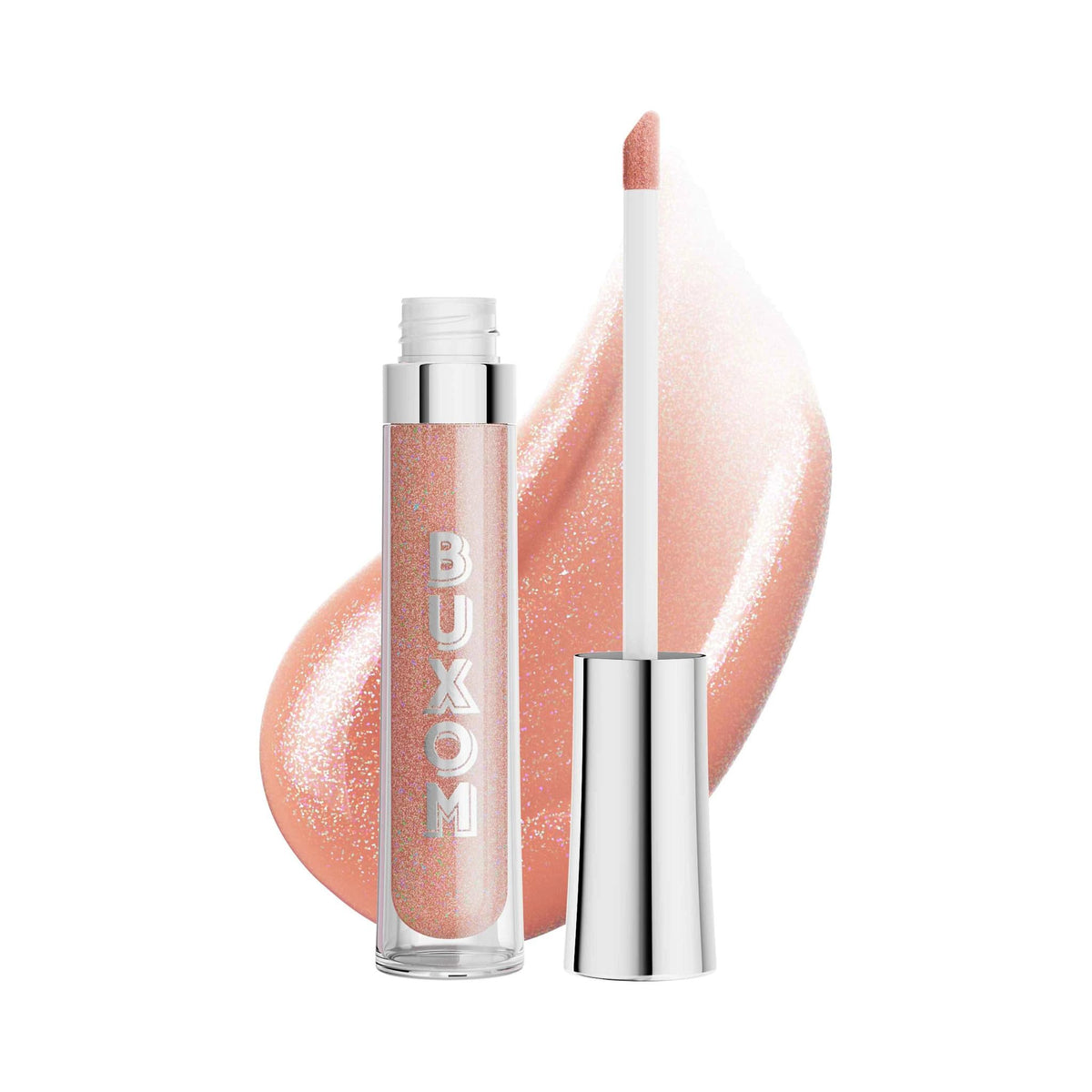 BUXOM gloss tube front view showing Celeste high-shine finish benefit