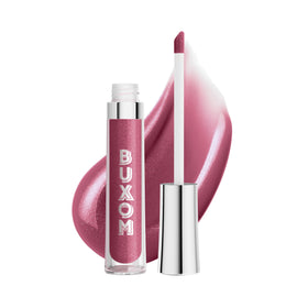 Buxom full-on plumping lip polish front packaging showing shade and shimmer benefits