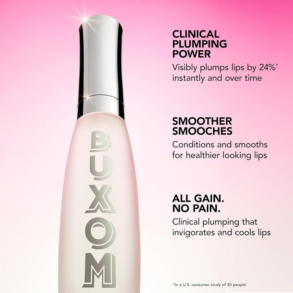 Buxom label close-up showing collagen and peptide ingredients for visible lift