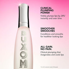Buxom label close-up showing collagen and peptide ingredients for visible lift