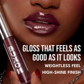 BUXOM glossy texture close-up highlighting smooth, hydrating finish benefit