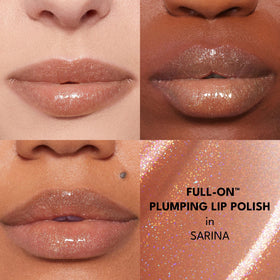 BUXOM Sarina swatch on arm reveals shimmering tint and reflective finish for dimension