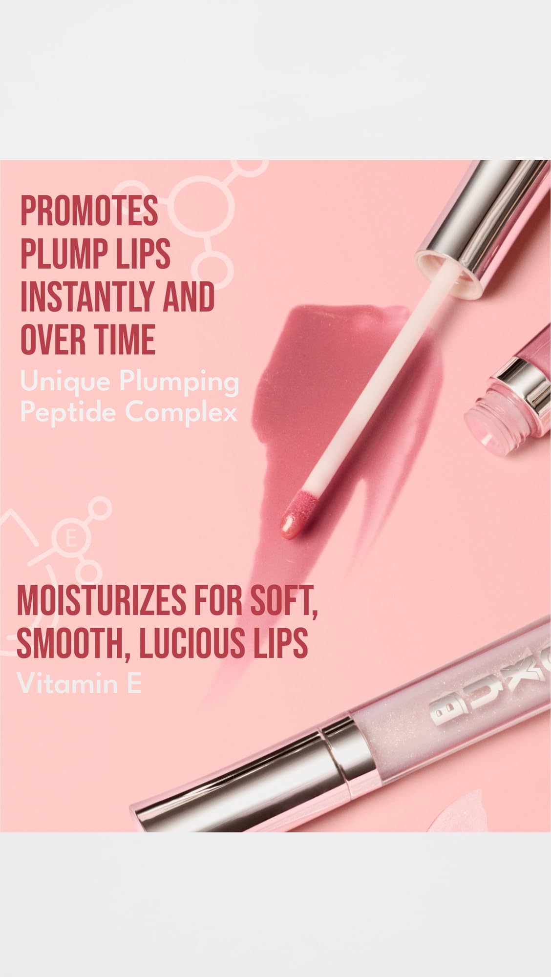 Buxom shade comparison with neutral lipstick illustrating layering options