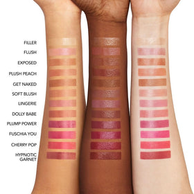 Buxom shimmer chrome swatches on skin showing multidimensional color and shine