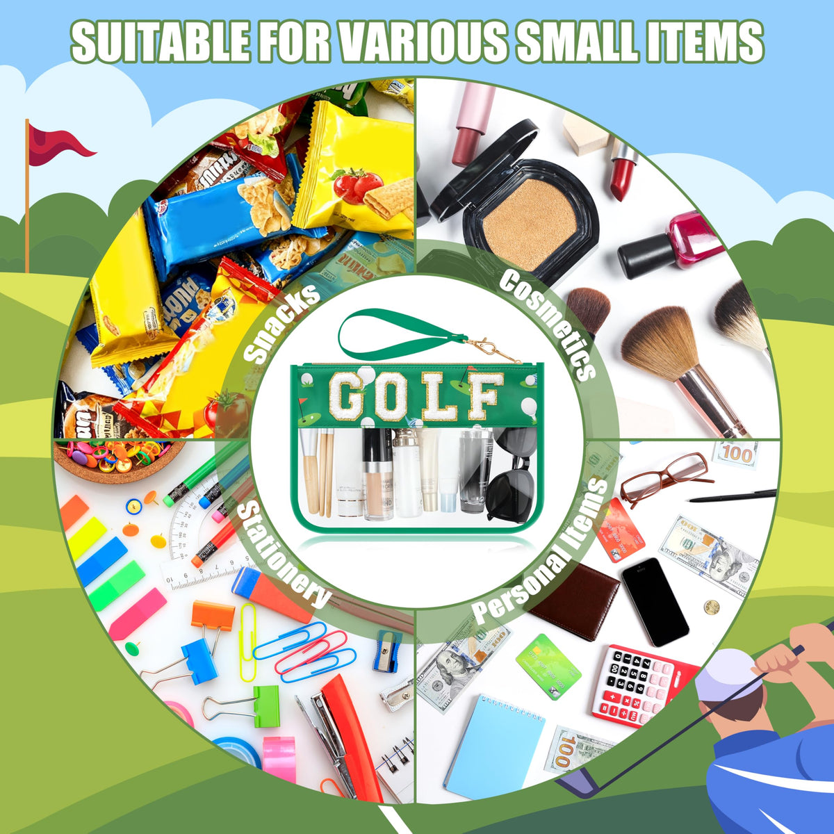 BuyCard pouch inside a golf bag holding sunscreen and small accessories for easy access