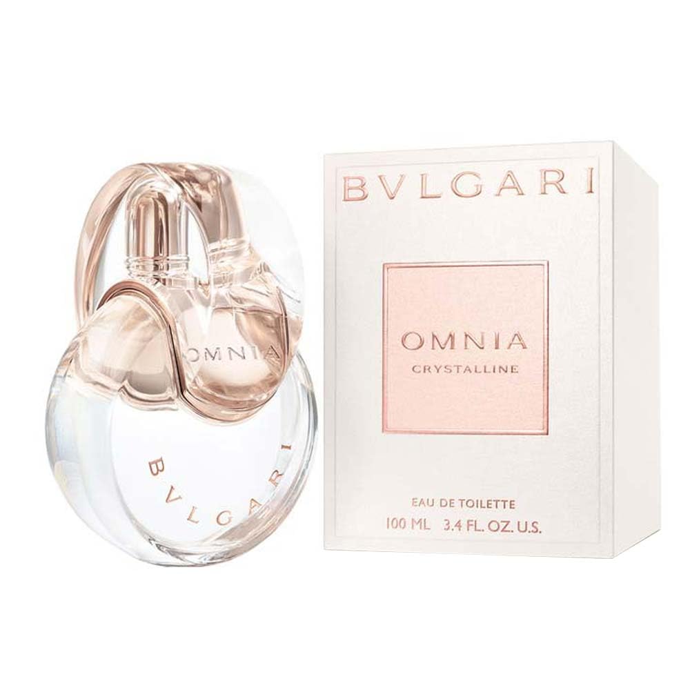 Bvlgari Omnia Crystalline close-up of cap and glass illustrating premium finish