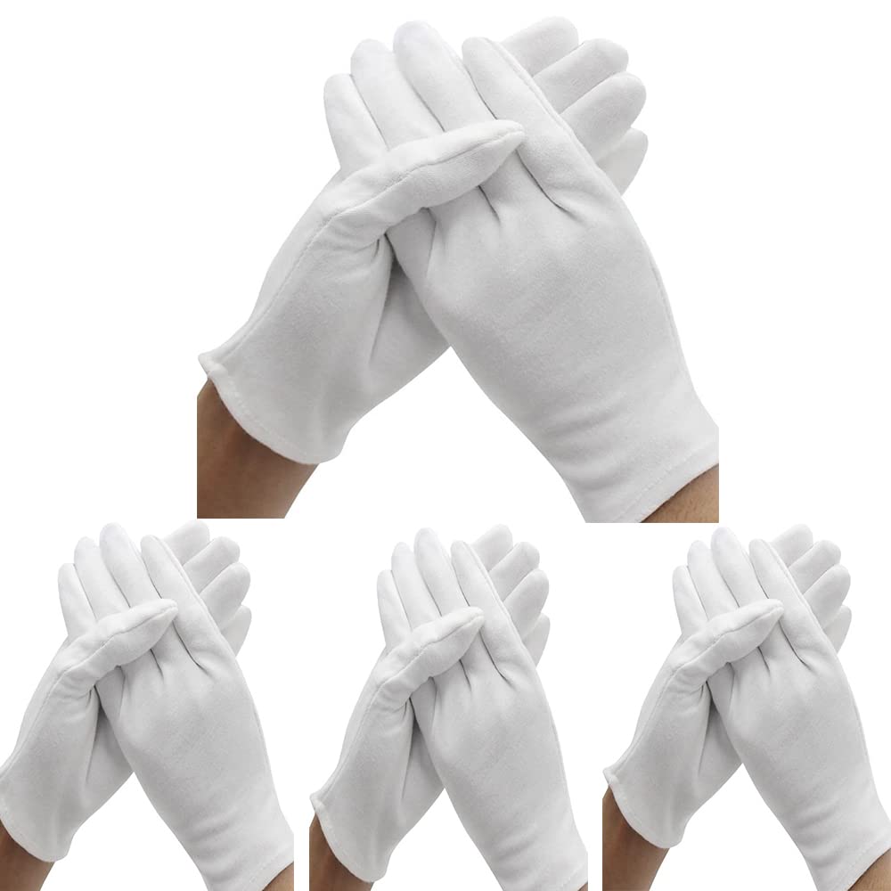 BWEISSTH front view of 12 pairs white cotton gloves showing packaging and quantity benefit