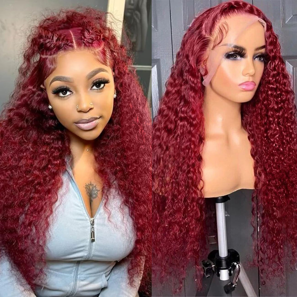 Bworto front view 30-inch 99J burgundy wig showing natural waves and volume benefit: instant glamour