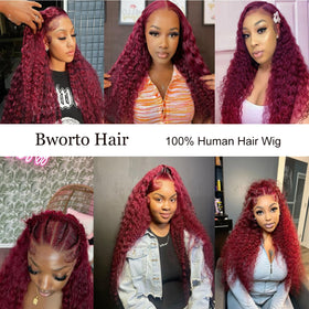 Bworto model outdoors wearing 99J burgundy wig benefit: wearable bold color for events
