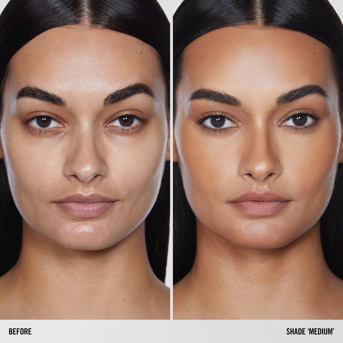 BY MARIO SoftSculpt in a bathroom mirror lifestyle shot conveying effortless daily use and natural glow