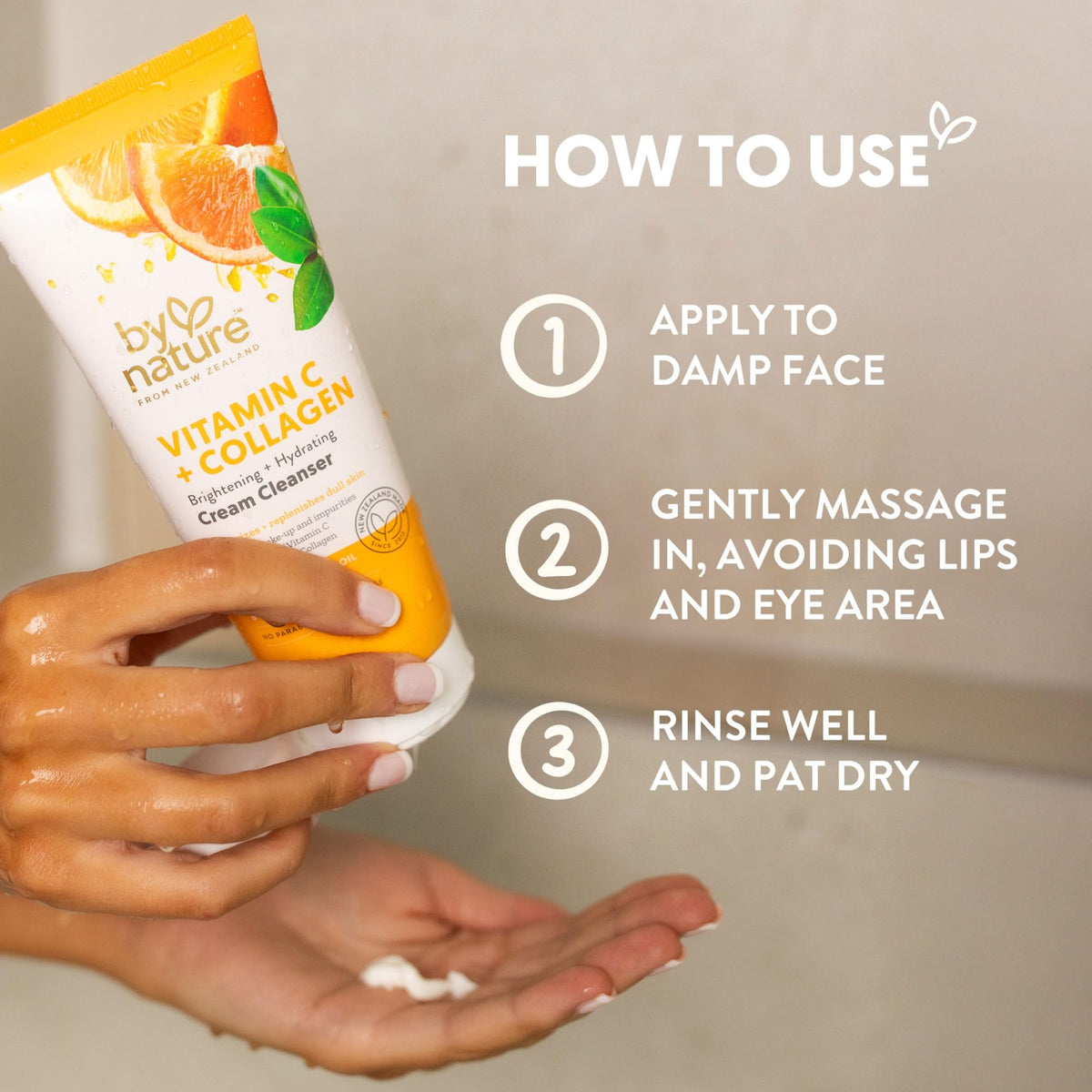 By Nature cleanser added to palm illustrating easy makeup removal benefit