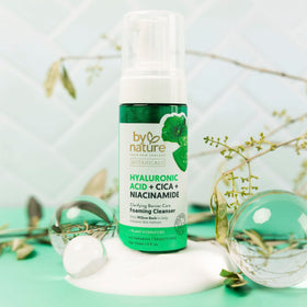 By Nature ingredient close-up with hyaluronic acid and cica, highlights hydration support