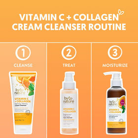 By Nature ingredients flatlay with vitamin C and collagen signaling antioxidant support