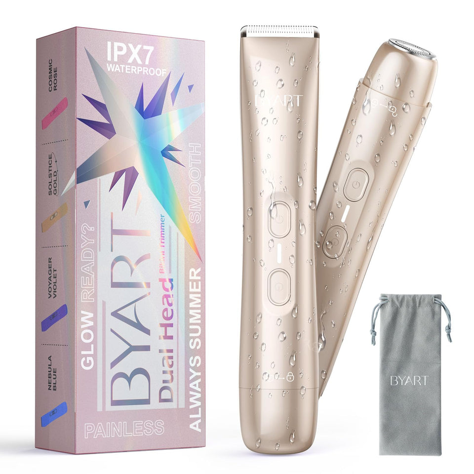 BYART front view showing champagne-gold finish and ergonomic shape for confident grooming