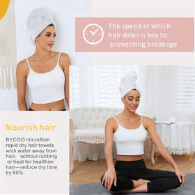 BYCOO towel laid beside ruler showing 26.3x40 inch size ideal for long, thick hair