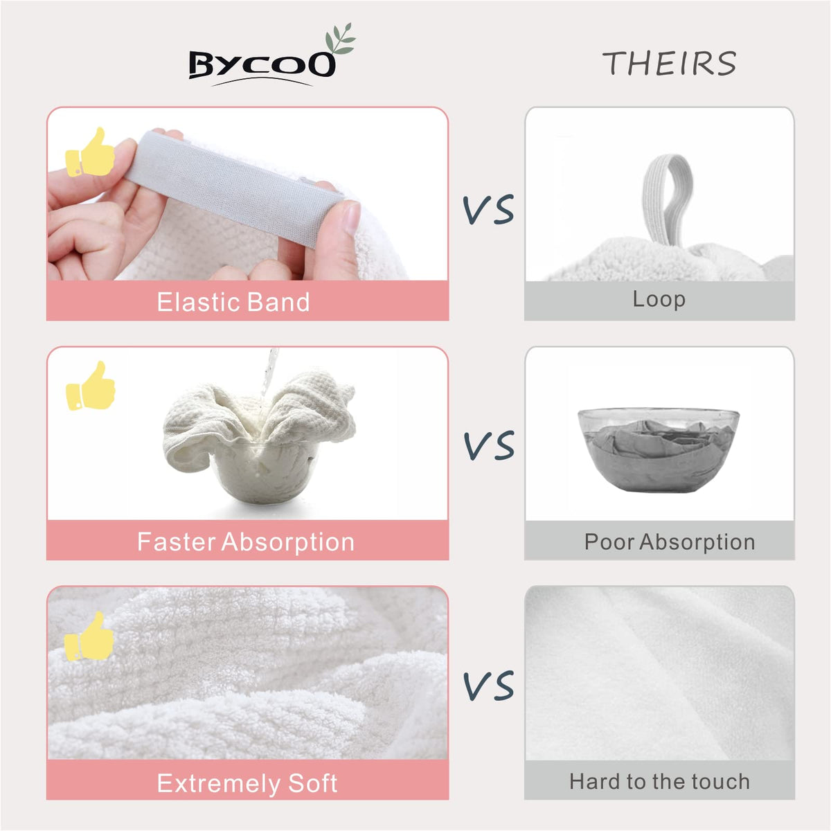 BYCOO model wrapping wet hair into turban for hands-free drying and quicker styling