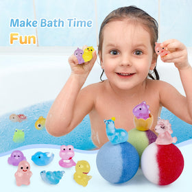 BYGGVIR bath bombs dissolving with foam and color to entertain kids