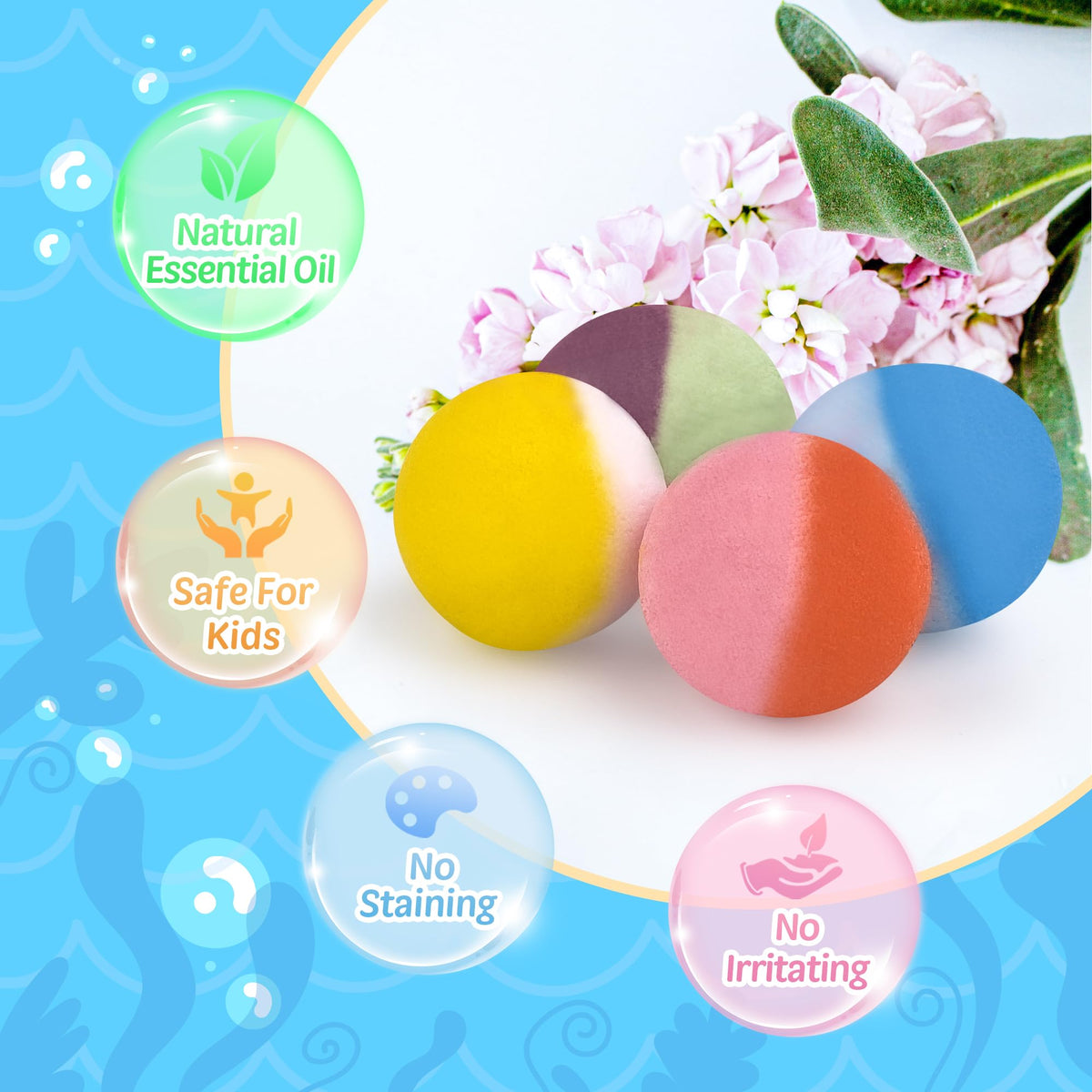 BYGGVIR bath bomb beside a child’s hand to show size and easy handling