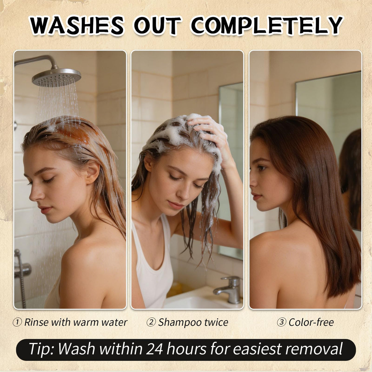 Byhoo color swatches on dark hair showing vibrant streaks visible on brunette hair