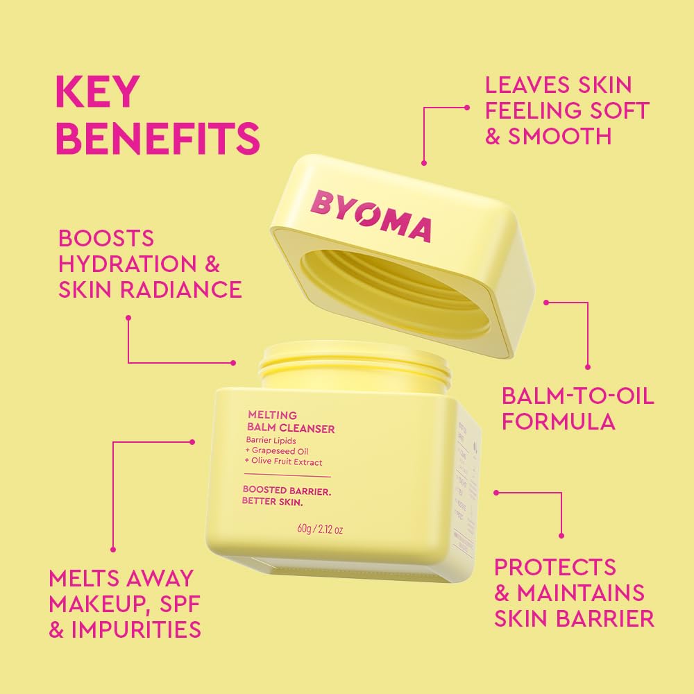 BYOMA balm on hand melting into oil for easy makeup removal