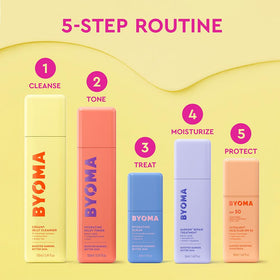 BYOMA 50mL jar next to ruler showing compact travel-friendly benefit