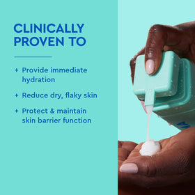 BYOMA pump closeup with dispensed drop, convenient pump for daily use