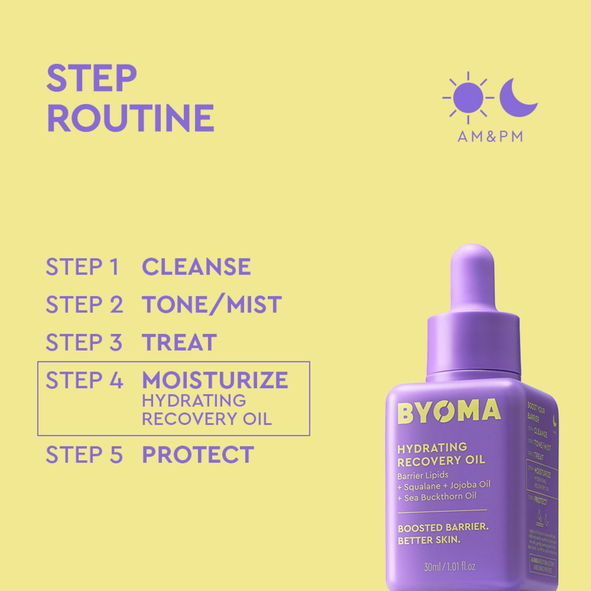 BYOMA bottle in hand illustrating compact 1.01 fl oz travel-friendly size