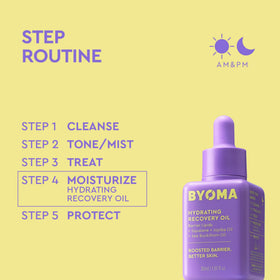 BYOMA bottle in hand illustrating compact 1.01 fl oz travel-friendly size