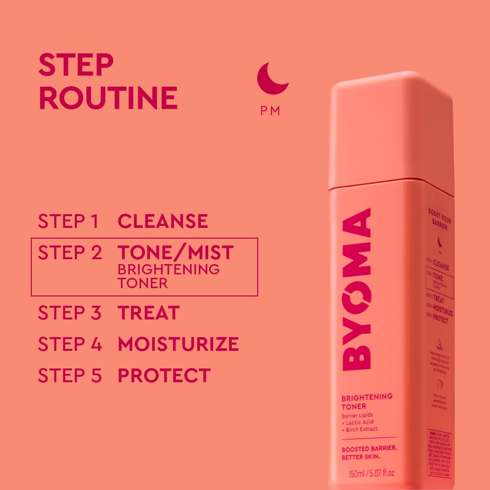 BYOMA brightening toner application cotton pad demonstrating effective pore cleansing