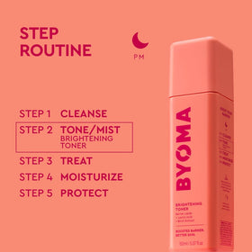 BYOMA brightening toner application cotton pad demonstrating effective pore cleansing