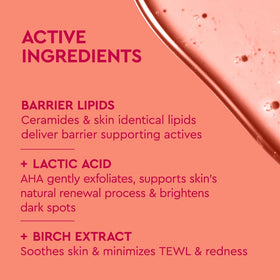 BYOMA brightening toner ingredients label displaying ceramides and acid blend benefits