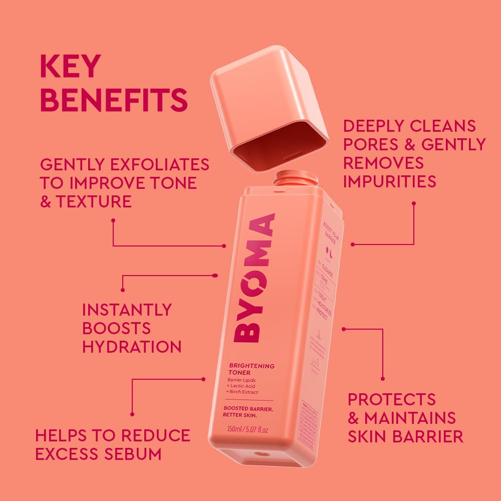BYOMA brightening toner texture drop showing lightweight formula and smooth absorption