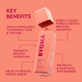 BYOMA brightening toner texture drop showing lightweight formula and smooth absorption