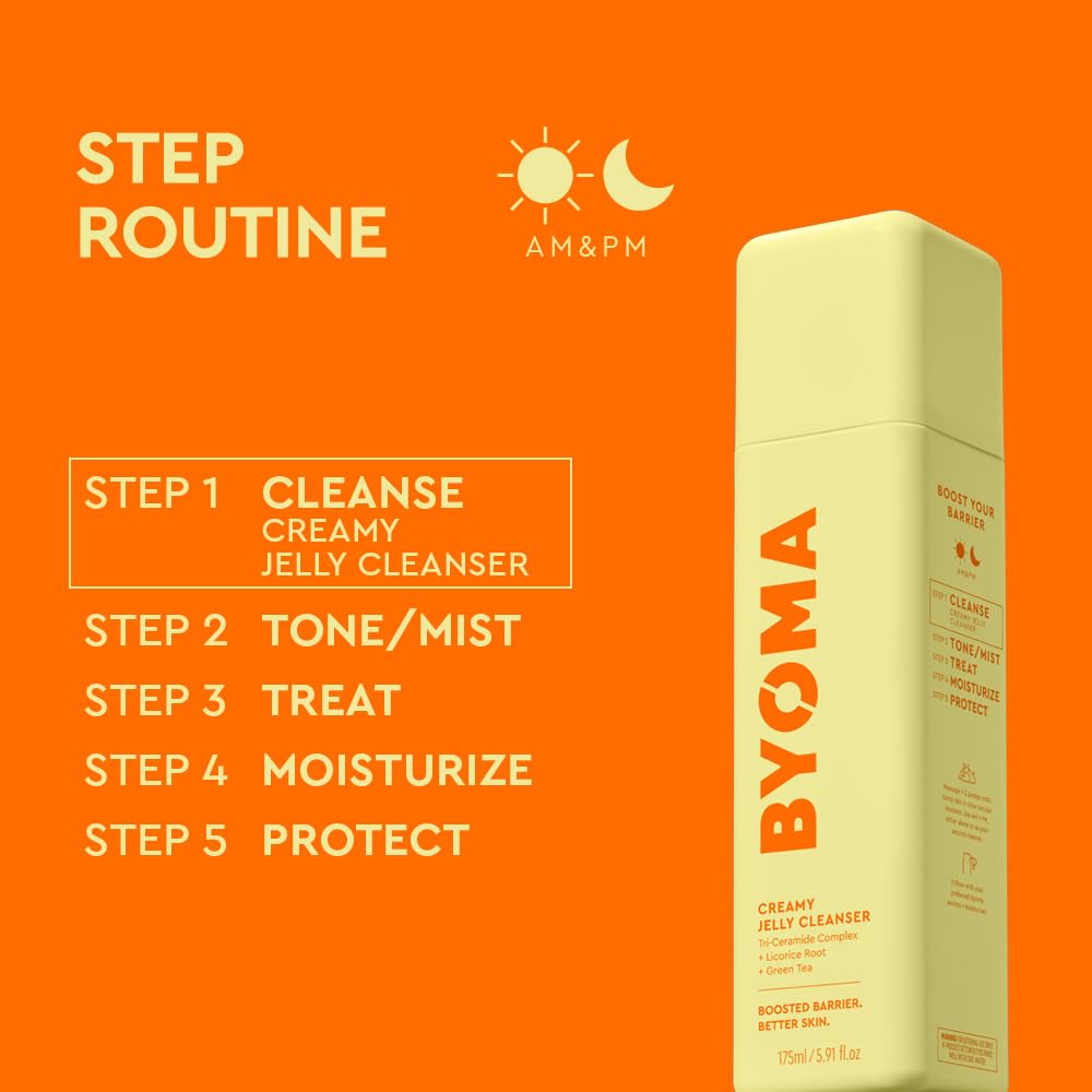 BYOMA bottle on bathroom shelf in routine setup, suggests daily use benefit