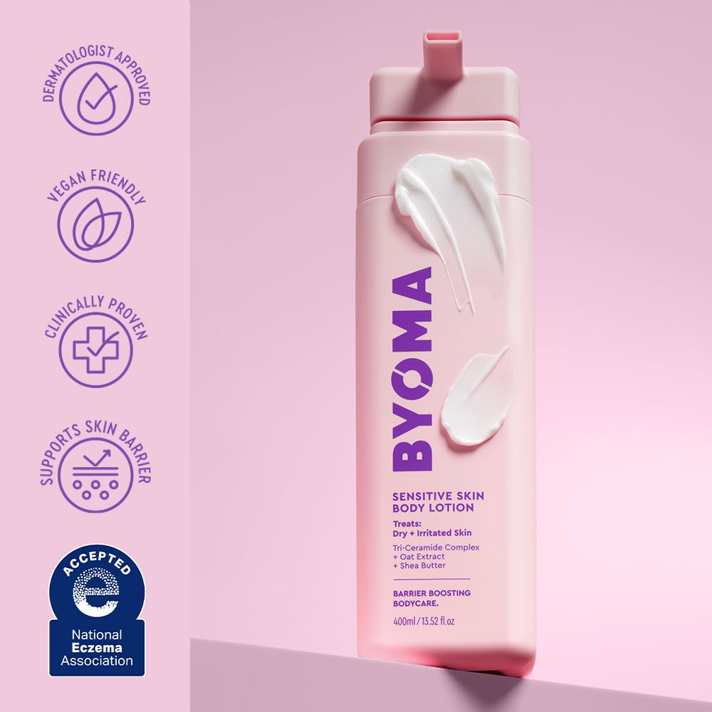 BYOMA label close-up listing colloidal oat and tri-ceramide complex benefit