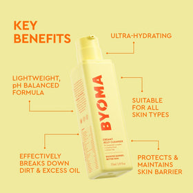 BYOMA cleanser transforming to creamy lather on skin, shows effective cleansing