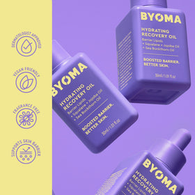 BYOMA label close-up highlighting barrier lipid complex and ceramides