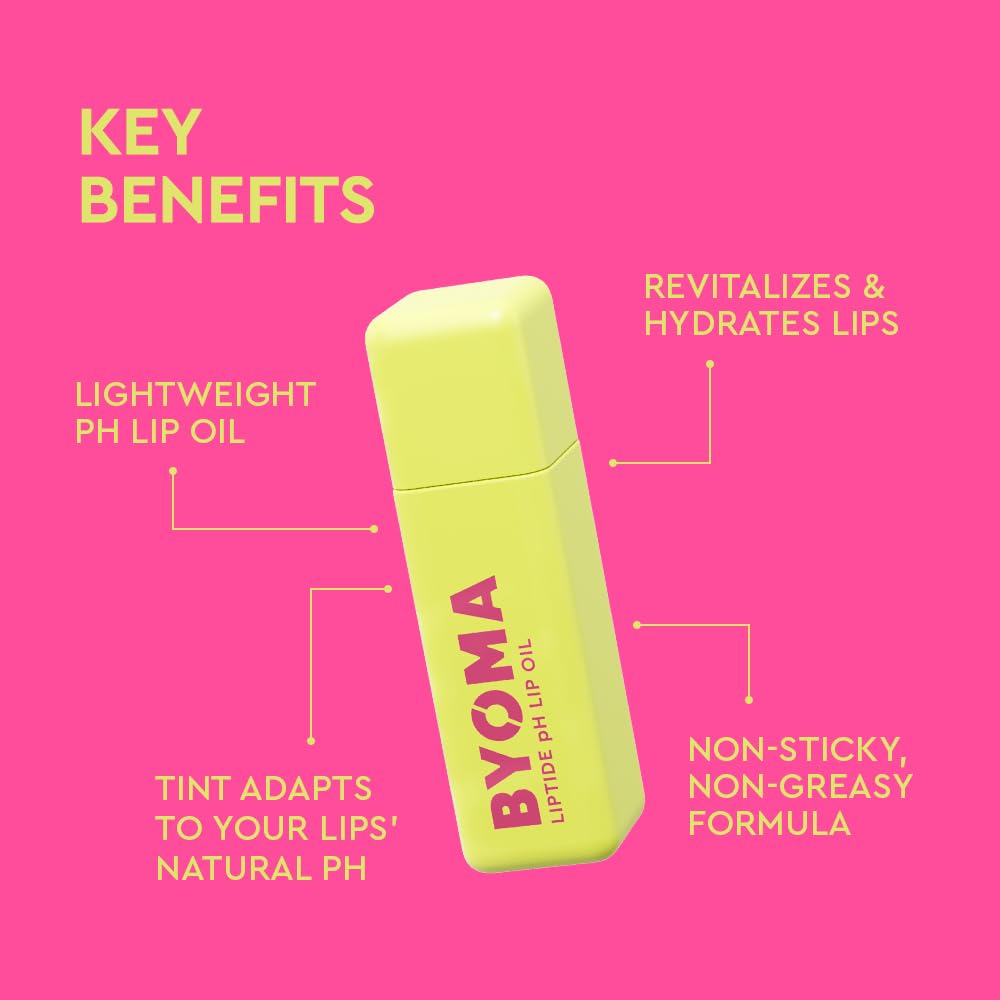 BYOMA Liptide texture close-up showing oil sheen and immediate hydration benefit
