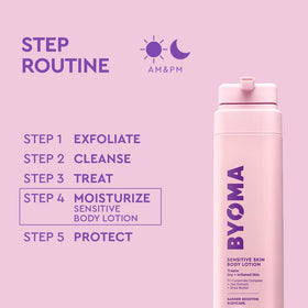 BYOMA lotion applied to elbow demonstrating relief for dry, irritated skin