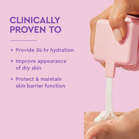 BYOMA creamy lotion texture close-up showing smooth application benefit