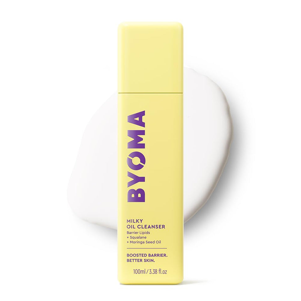 BYOMA cleanser front packaging showing bottle and branding, hydrated skin benefit