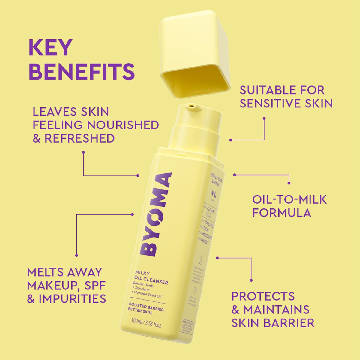 BYOMA cleanser oil texture on hand, melts makeup and sunscreen benefit