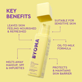BYOMA cleanser oil texture on hand, melts makeup and sunscreen benefit
