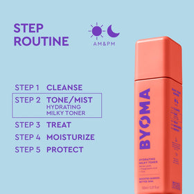 BYOMA label detail emphasizing fragrance-free and dermatologist-tested benefit