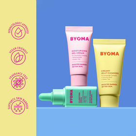BYOMA products held in hand showing travel size convenience and portability
