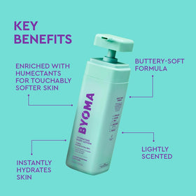BYOMA pump dispensing lotion illustrating easy, controlled application benefit