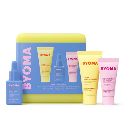BYOMA so hydrating set front packaging showing trio and travel-ready convenience