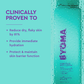 BYOMA lotion texture close-up highlighting creamy, fast-absorbing finish